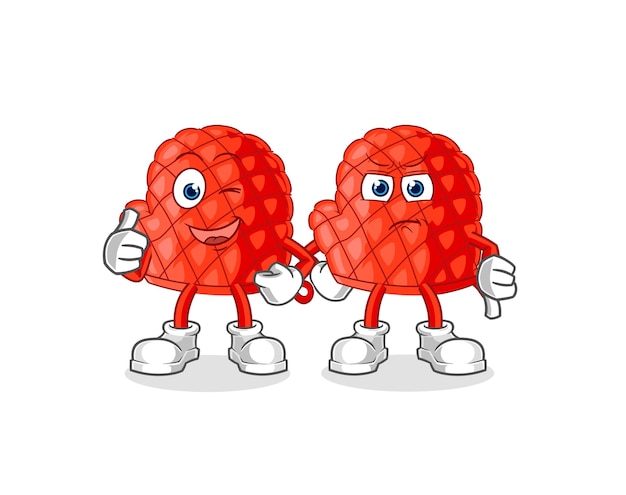 Guante de cocina pulgar arriba y pulgar abajo vector de mascota de dibujos animados
