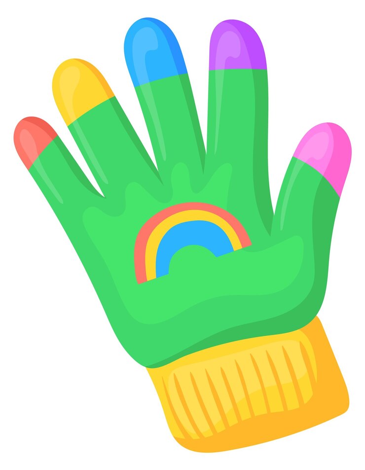 Vector guante divertido con dedos de punto de color arco iris icono de dibujos animados