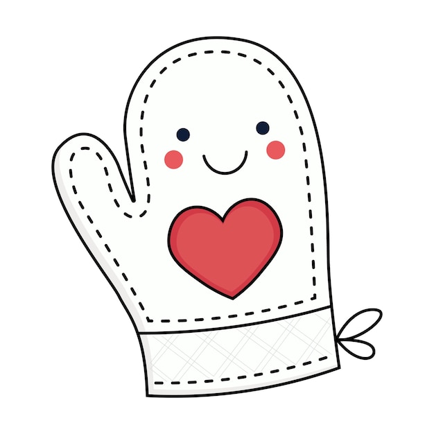 El guante de invierno sonriente con el corazón Ilustración Kawaii