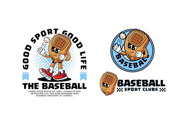 guantes de béisbol mitten retro personaje de dibujos animados caminando postura lanzando la pelota para el club deportivo de béisball