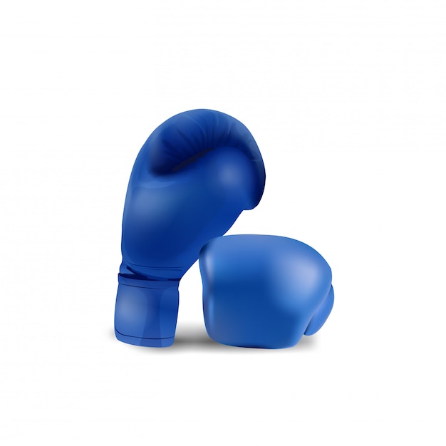 Guantes de boxeo azules aislados sobre fondo blanco.