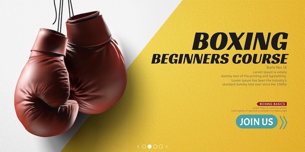 Guantes de boxeo colgando en el aire en bandera amarilla, ilustración 3d