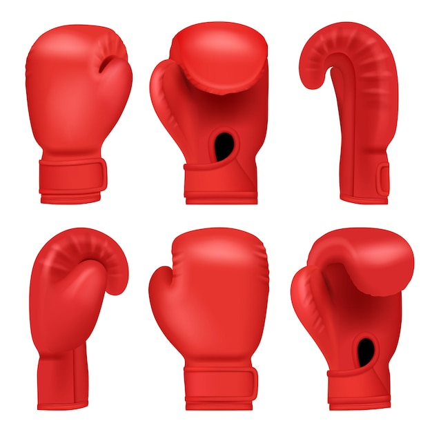 Guantes de boxeo Equipo deportivo profesional para boxeadores de puñetazos Guantes de color vectorial decentes en estilo realista de competición Ilustración de boxeo deportivo