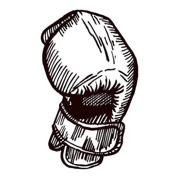 Guantes de boxeo golpeando boceto aislado. Equipo deportivo para boxeo en estilo dibujado a mano. Diseño grabado para póster, impresión, ilustración de libros, logotipo, icono, tatuaje. ilustración vectorial de la vendimia.