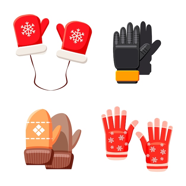 Guantes de invierno conjunto de elementos. Conjunto de dibujos animados de guantes de invierno