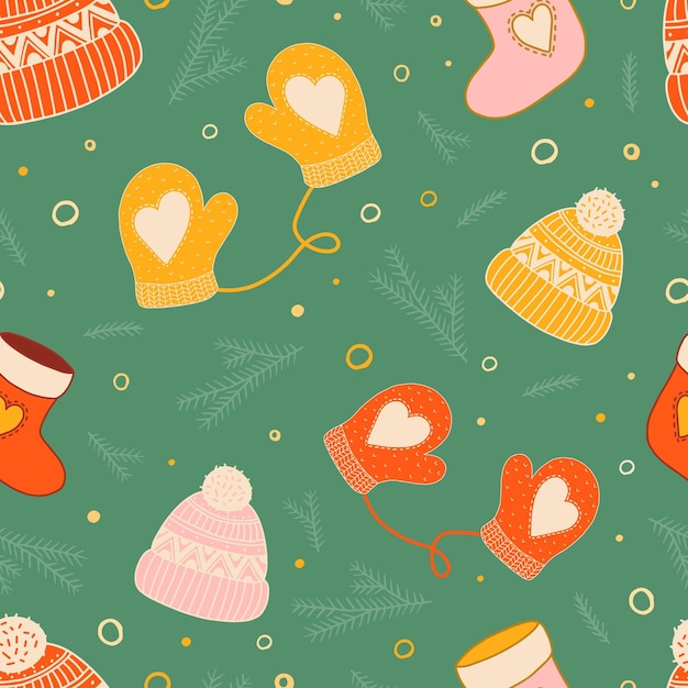 Con guantes de invierno, sombreros, calcetines y otros artículos navideños