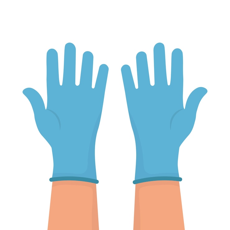 Vector guantes de limpieza guante azul ajustado para proteger la piel de virus, gérmenes y bacterias.