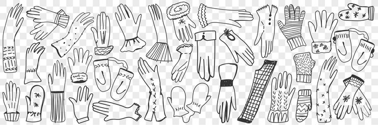 Vector guantes y mitones doodle set.