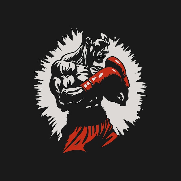 Vector guantes rojos de boxeador masculino posición de lucha vector de silueta ilustración objeto aislado