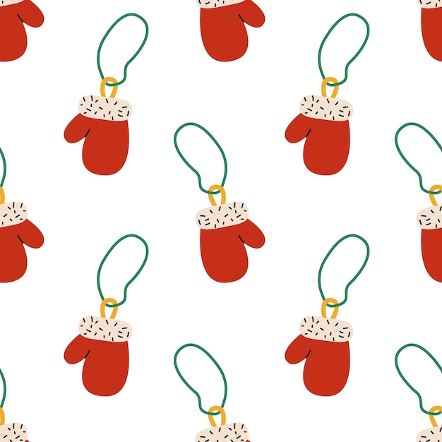 Guantes rojos festivos con bucles verdes y fondo blanco perfectos para decoraciones navideñas