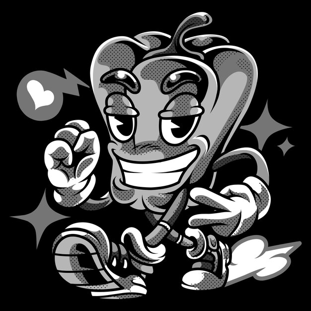 El guapo dibujante de pimentón retro en ilustración en blanco y negro