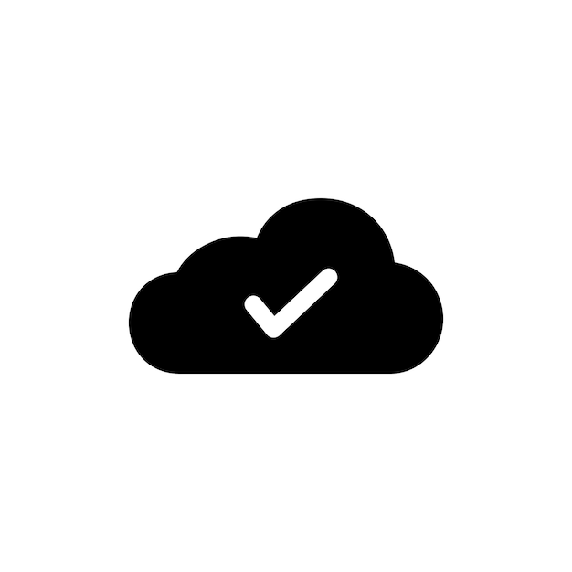 Guardado en la nube con icono de unidad establecido con símbolo vectorial de comprobación o marcación guardado en el icono de almacenamiento en la nube en estilo de relleno y delineado en negro