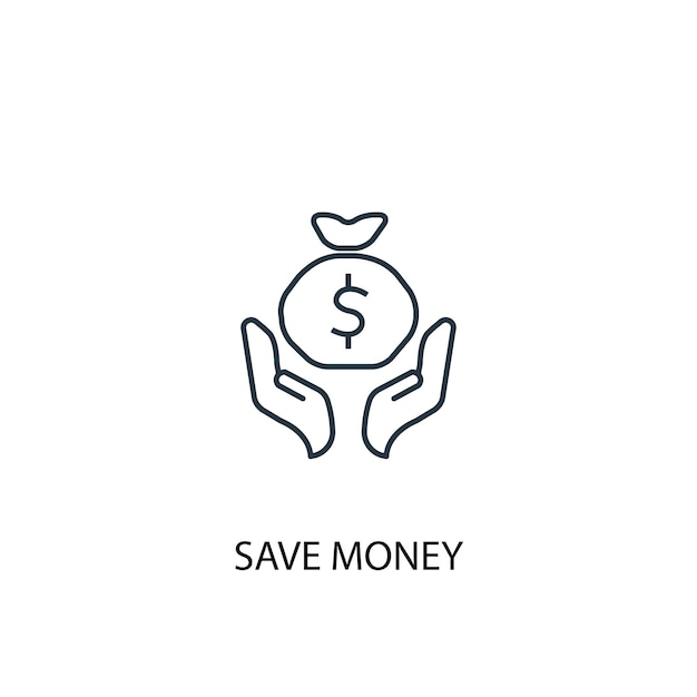 Guardar icono de línea de concepto de dinero. Ilustración de elemento simple. Ahorre dinero concepto esquema símbolo diseño. Se puede utilizar para UI / UX web y móvil