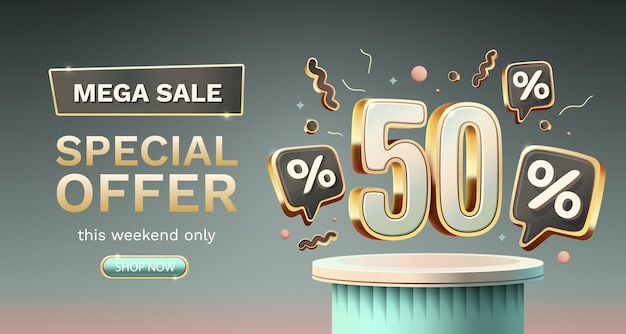 Guardar oferta 50 de descuento en banner de venta Cartel de promoción Ilustración vectorial