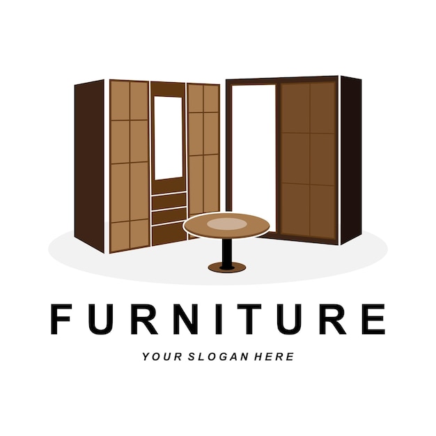 Guardarropa logo diseño muebles ropa lugar ilustración madera artesanía empresa marca icono vector