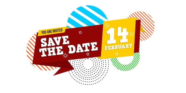 guarde el diseño de etiqueta de banner de vector de fecha para invitaciones fondo de cinta roja y naranja