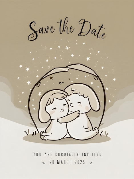 Vector guarde la fecha adorable y fascinante tema minimalista invitación de boda ilustración vectorial