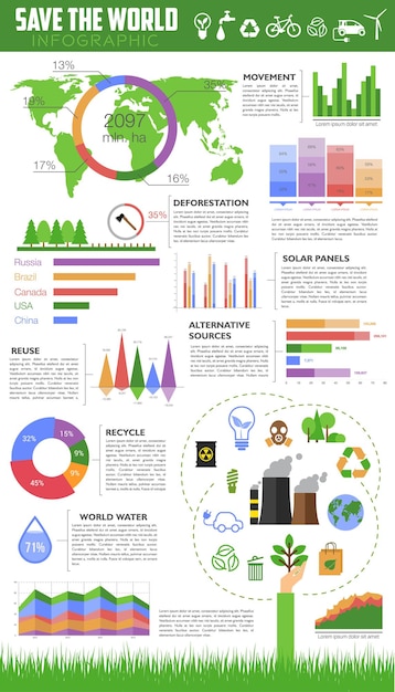 Vector guarde la infografía mundial para el diseño ecológico.