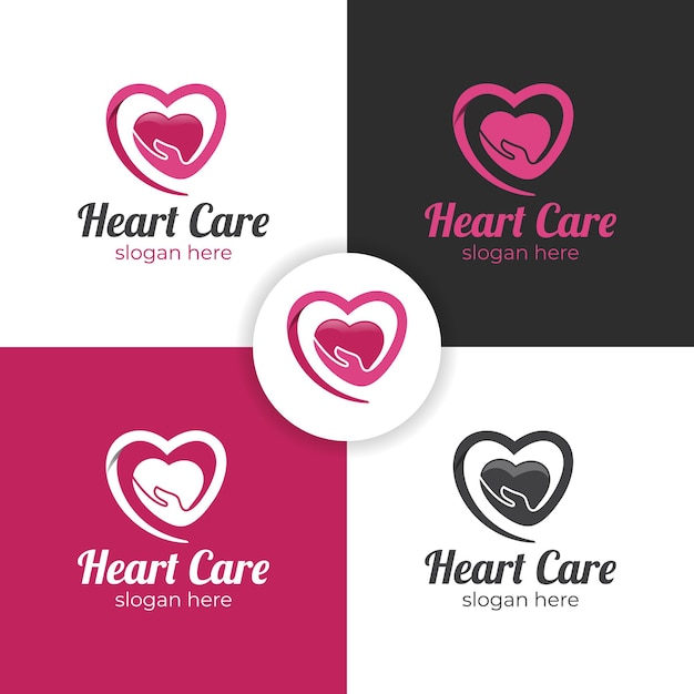 Guarde el logotipo de cuidado del corazón y el amor con el símbolo del icono de la mano para el diseño del logotipo de la fundación médica, saludable y de caridad