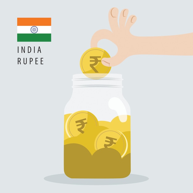 Vector guarde su dinero de la rupias de la india en un estilo vectorial de frasco de vidrio
