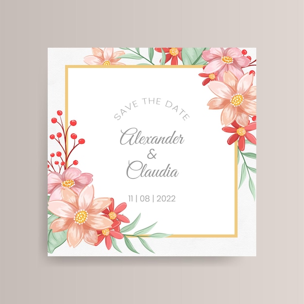 Guarde la tarjeta de acuarela floral de fecha y la invitación