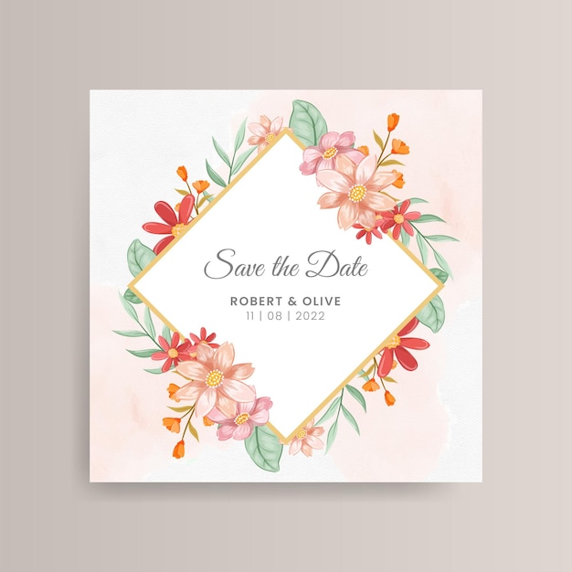 Guarde la tarjeta de acuarela floral de fecha y la invitación