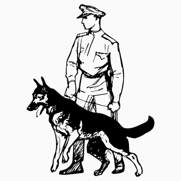 Vector guardia de fronteras con perro