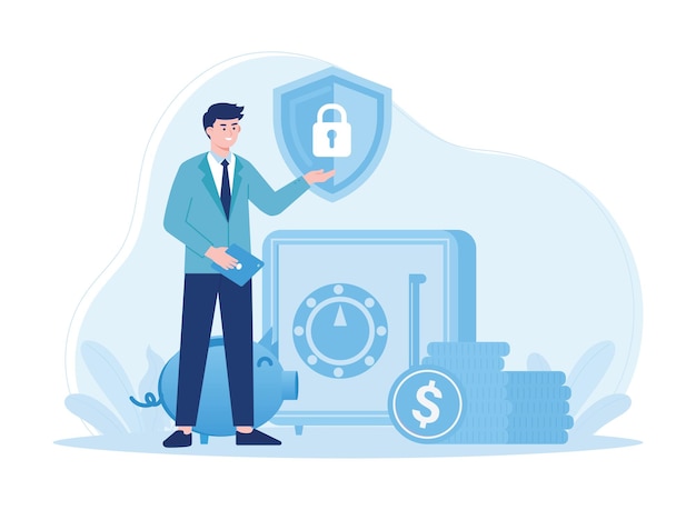 guardia de seguridad del dinero al ahorrar concepto ilustración plana