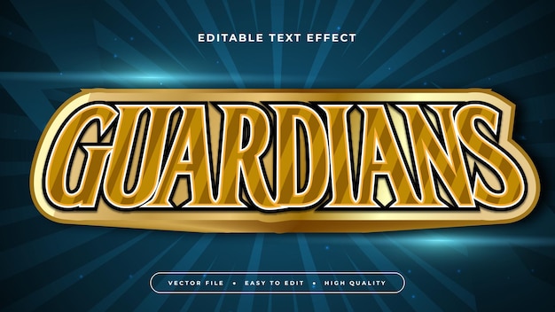 Guardianes dorados y azules estilo de fuente de efecto de texto editable en 3D