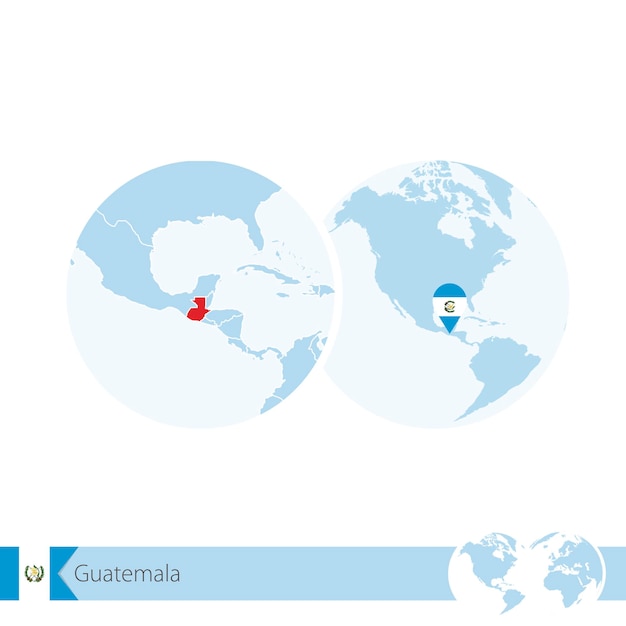 Guatemala en globo terráqueo con bandera y mapa regional de guatemala. ilustración de vector.