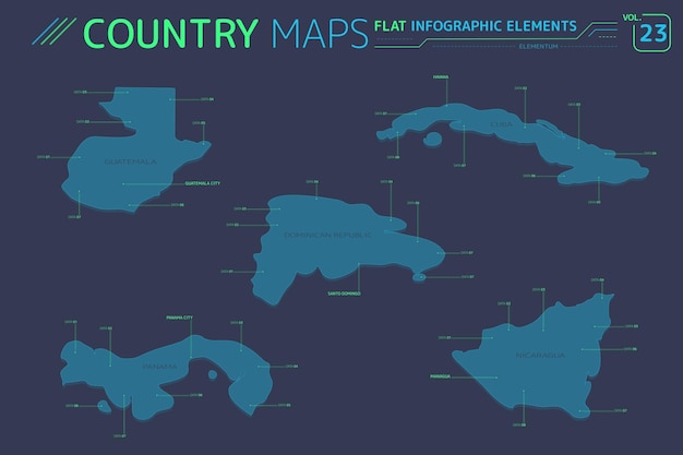 Guatemala nicaragua panamá república dominicana y cuba mapas vectoriales