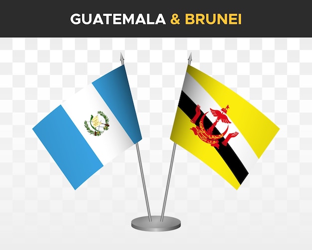Guatemala vs brunei escritorio banderas maqueta aislado 3d vector ilustración mesa banderas
