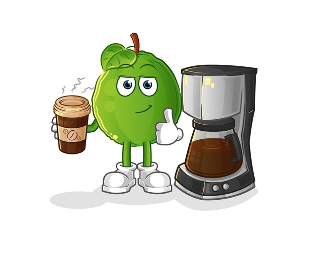 Guayaba bebiendo café ilustración. vector de personaje