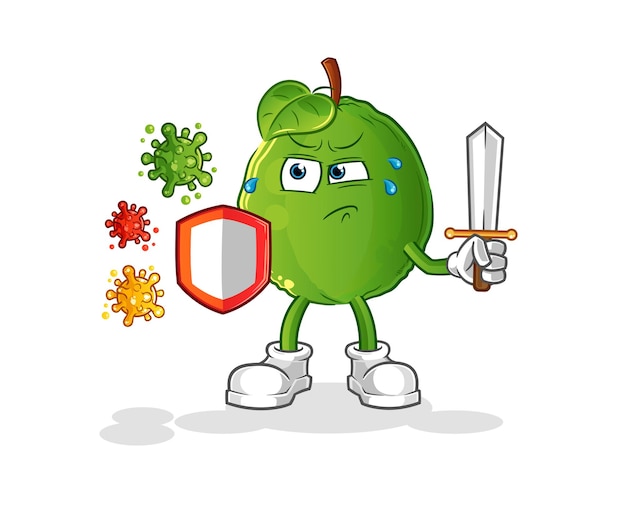 Guayaba contra dibujos animados de virus. vector de mascota de dibujos animados