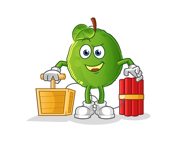 Guayaba con detonador de dinamita. vector de mascota de dibujos animados