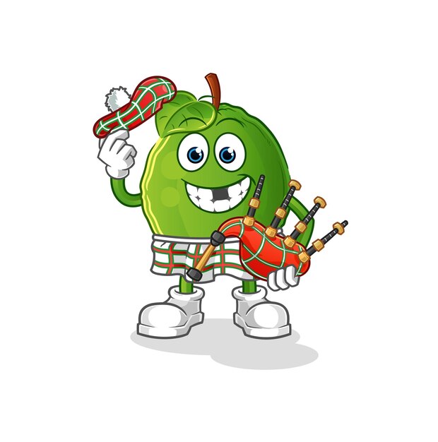 Guayaba escocesa con vector de gaitas. personaje animado