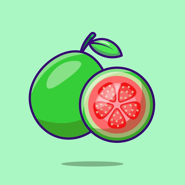 Guayaba roja fruta linda caricatura plana vector icono ilustración comida naturaleza icono concepto aislado