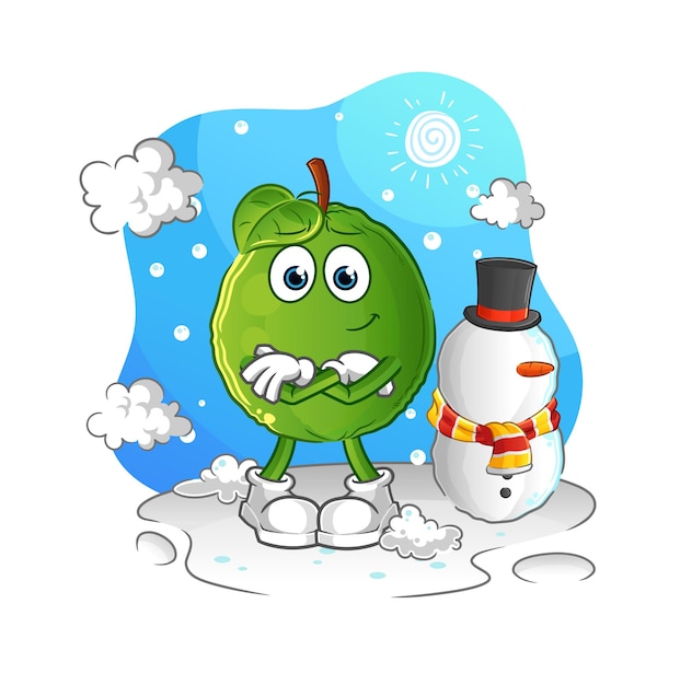 Guayaba en vector de mascota de dibujos animados de personaje de invierno frío