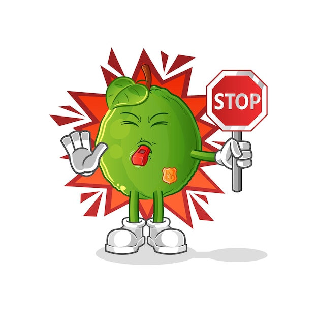 Guayaba con vector de mascota de dibujos animados de señal de stop