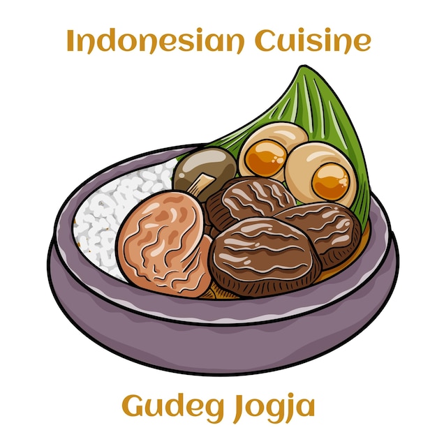 Gudeg jogja con huevo con diferentes tipos de carne y verduras comida tradicional indonesia