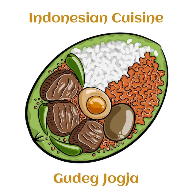 Gudeg jogja con huevo con diferentes tipos de carne y verduras comida tradicional indonesia