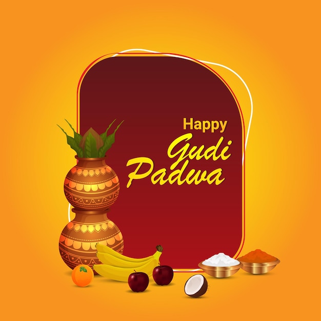 Gudi padwa realista y fondo abstracto con kalash