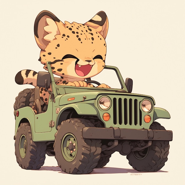 Vector un guepardo en un estilo de dibujos animados de jeep safari