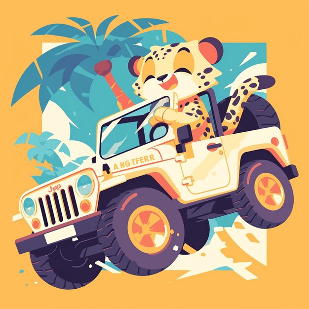 Vector un guepardo en un estilo de dibujos animados de jeep safari