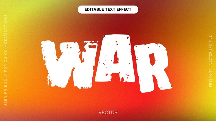 Vector guerra aterrador gradiente rojo textura granulada cromo efecto de texto editable maqueta de vector brutalismo