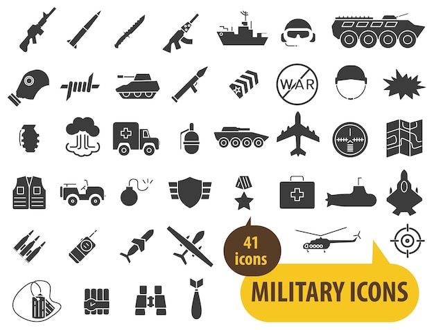 Guerra de iconos Diseño plano negro Ilustración vectorial