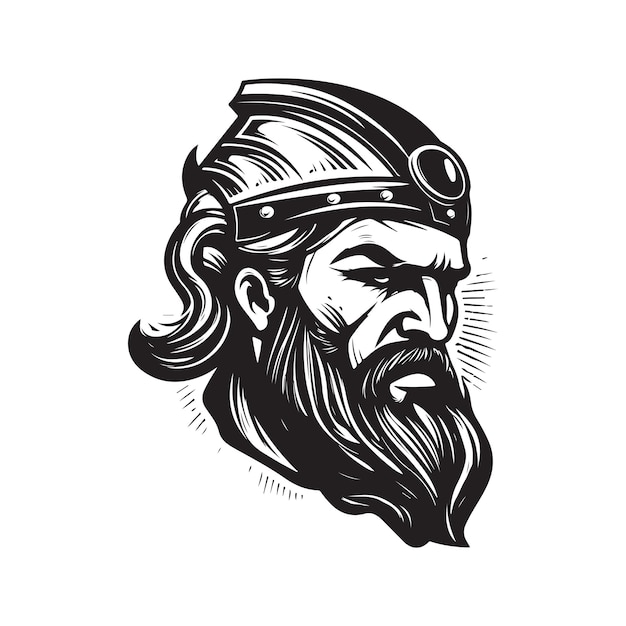 Guerrero con barba vintage logo línea arte concepto blanco y negro color dibujado a mano ilustración
