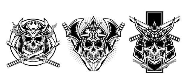 Guerrero de la calavera japonés en blanco y negro