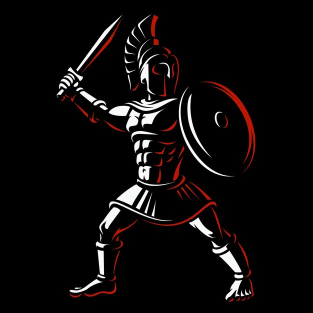 Guerrero espartano. Ilustración de gladiador sobre fondo oscuro.