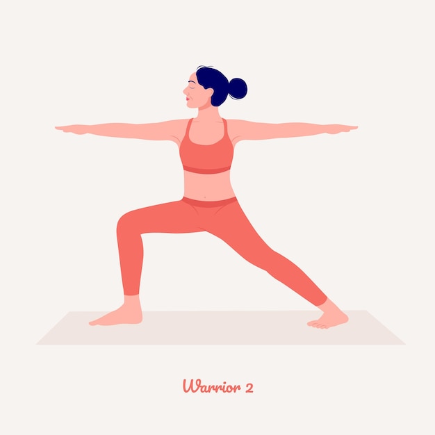 Guerrero II Yoga pose Mujer joven practicando ejercicios de yoga